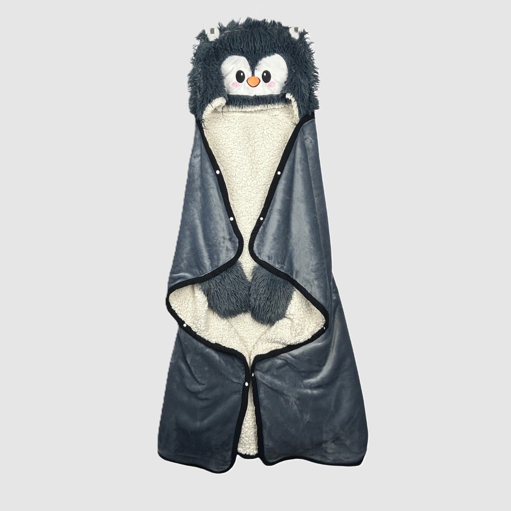 Penguin Wearable Blanket‎ Adult Hooded Sherpa Fleece Hoodie Cloak Grey Plush